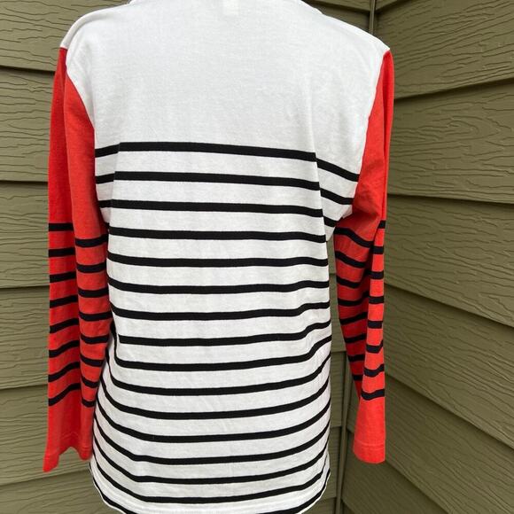 J. CREW women's size M, white, black stripes & coral striped sleeves sweater - Picture 4 of 7